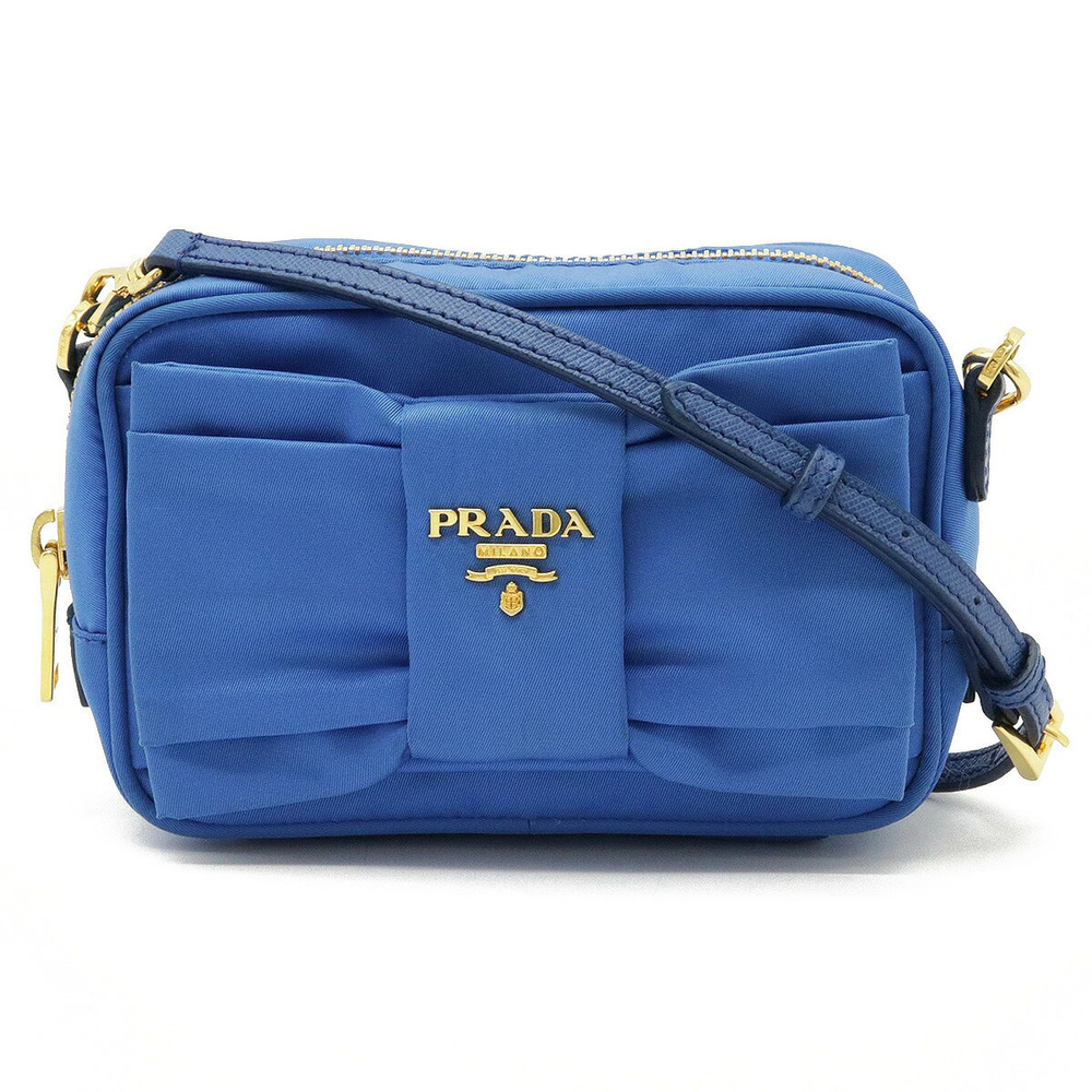 Prada Ribbon Crossbody Bag Pouch Clutch Leather Blue